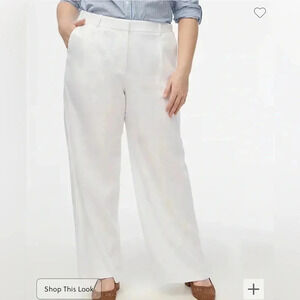J Crew Slacks White Linen Blend White Wide Leg Trouser NWT Size 12 Pleated Pant